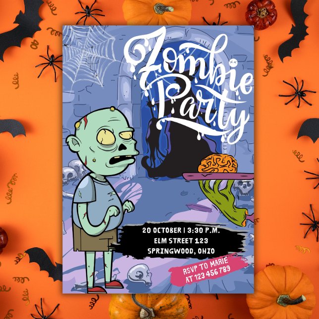 Halloween Zombie Invitation Adult Dinner Party (zombie invitation, halloween party dinner, brain zombie)