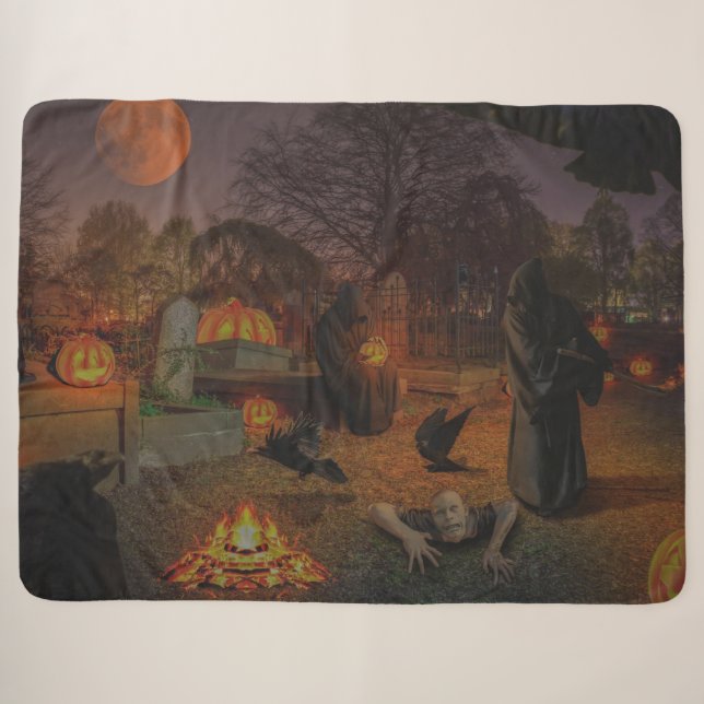 HALLOWEEN ZOMBIE PARTY SHERPA BLANKET (Front (Horizontal))