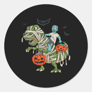 Halloween Zombie Riding T Rex Fun Boys Girls Kids  Classic Round Sticker