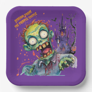 Halloween, Zombie,Scream From The Purple Castle ,  Paper Plate