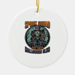 Halloween Zombie Shirt Funny Spook Squad Engraved  Ceramic Tree Decoration