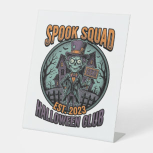 Halloween Zombie Shirt Funny Spook Squad Engraved  Pedestal Sign