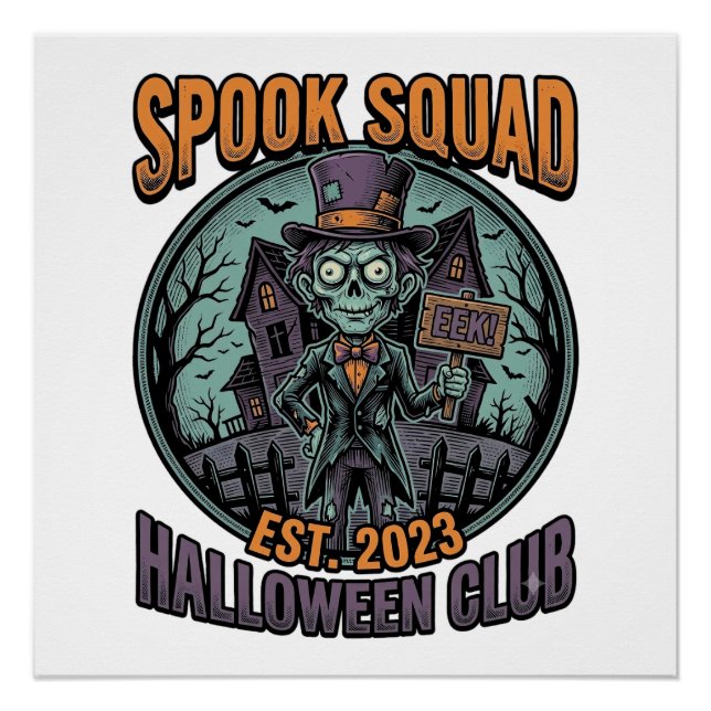 Halloween Zombie Shirt Funny Spook Squad Engraved  Poster (Front)