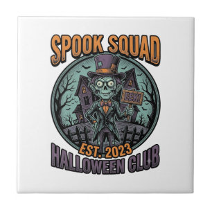 Halloween Zombie Shirt Funny Spook Squad Engraved  Tile