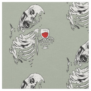 halloween zombie skeleton drinking wine skull fabric