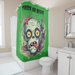 Halloween, Zombie,Trick or Brain, Scary, Spooky Shower Curtain