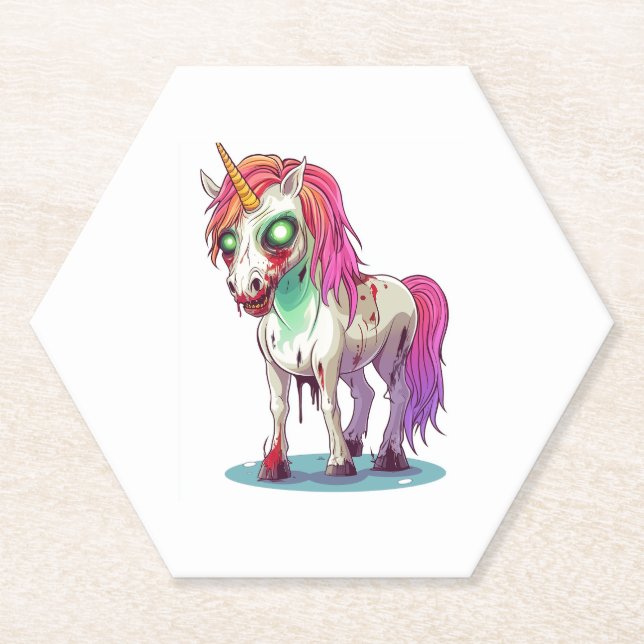 Halloween Zombie Unicorn Paper Coaster (Front)