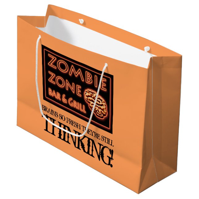 Halloween Zombie Zone Fresh Food Brainz Large Gift Bag (Front Angled)