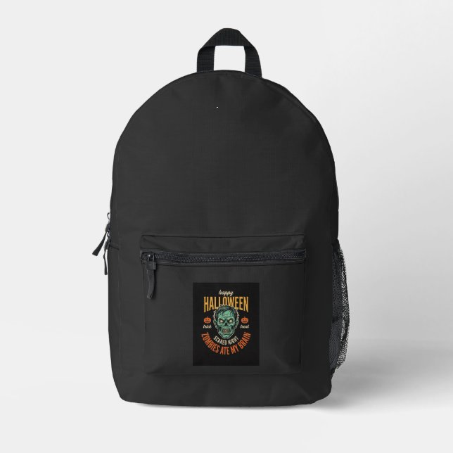 Halloween Zombies Ate My Brain Printed Backpack (Front)