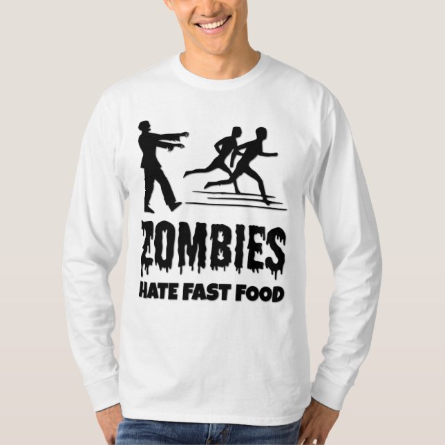Halloween Zombies Hate Fast Food Joggers Funny T-Shirt (Front)