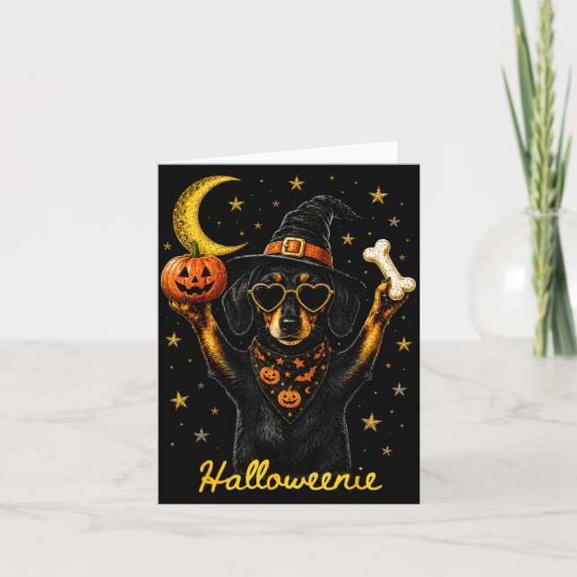 Halloweenie funny halloween dachshund witch card (Front)