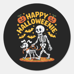 Halloweenie Skeleton Walk Funny Dog Lover Classic Round Sticker