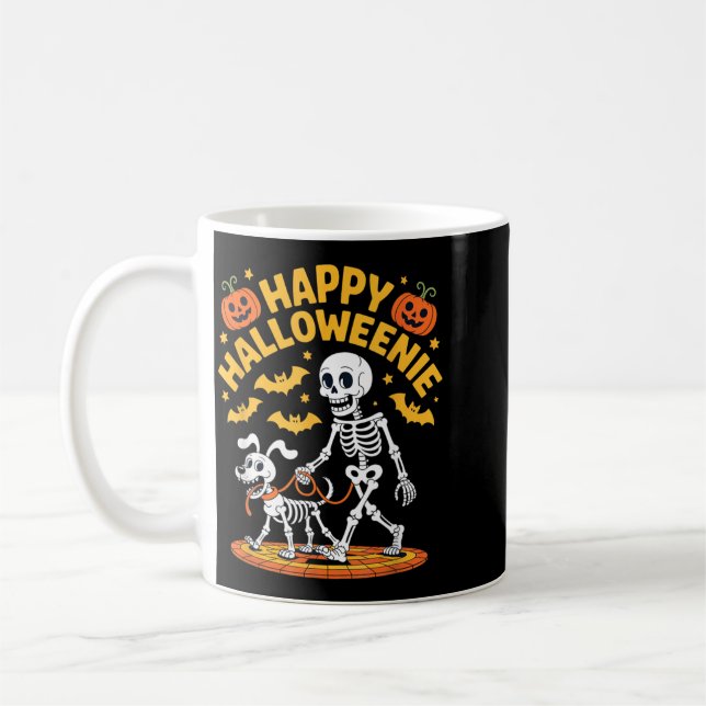 Halloweenie Skeleton Walk Funny Dog Lover Coffee Mug (Left)