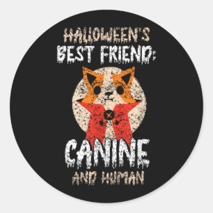 Halloweens Best Friend_ Canine And Human Cute Classic Round Sticker