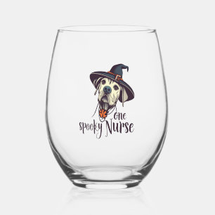 Halloween's Canine Hero One Spooky Nurse Dog   Stemless Wine Glass
