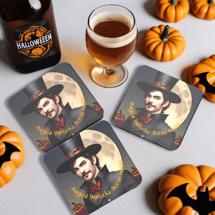 Halloweens Magical Warlocks Bottle Holders Square Paper Coaster