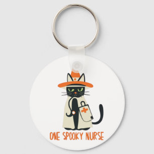 Halloween's Purrfect Blend - One Spooky Nurse Cat Key Ring