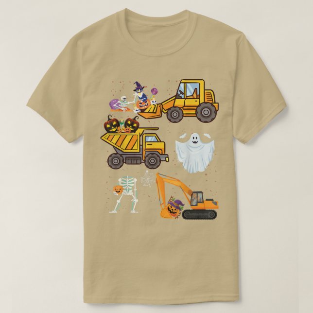 HalloweenTruck Crane Construction Pumpkin Hunting  T-Shirt (Design Front)