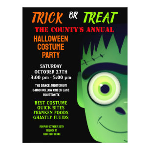 Hallowen Fankenstein Monster Costume Party Invite Flyer