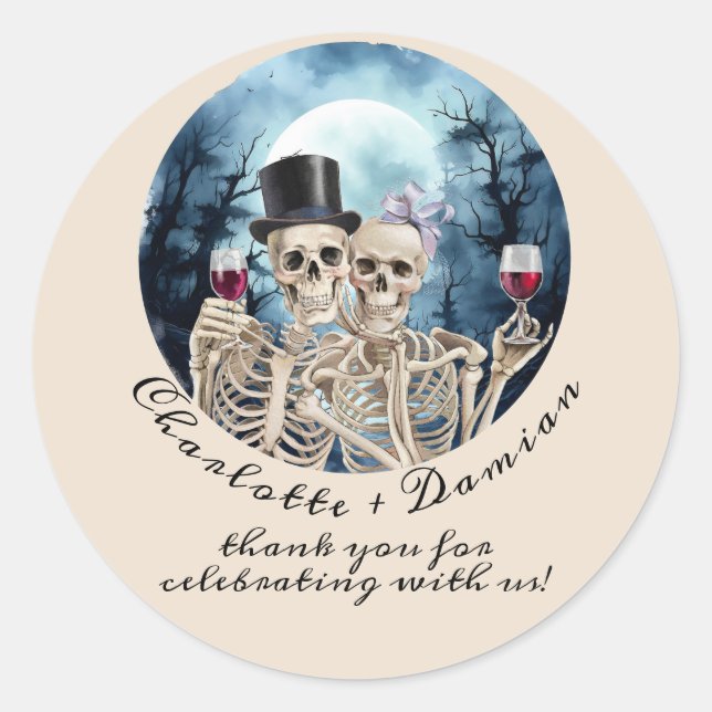 Hallowen Gothic Skulls Tarot The Lovers Wedding Classic Round Sticker (Front)