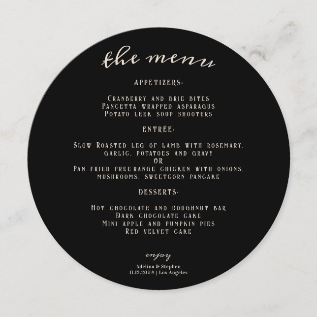 Hallowen Gothic Skulls Tarot The Lovers Wedding Menu (Front)