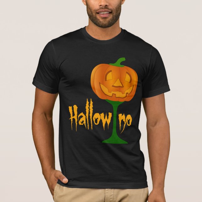 Hallowino Pumpkin Wine Glass Halloween T-Shirt (Front)