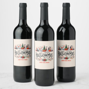 Hallowmas Halloween Christmas Mashup Wine Label