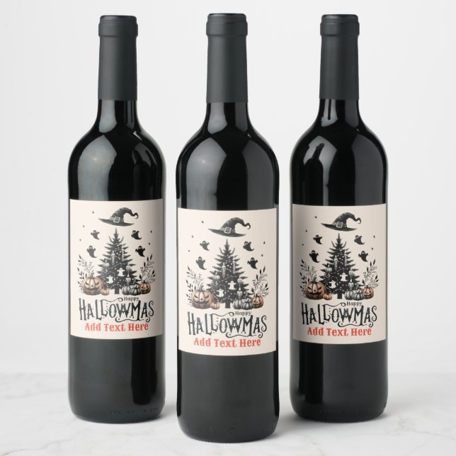 Hallowmas Halloween Christmas Mashup Wine Label (Bottles)