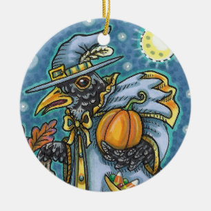 HALLOWS EVE BLACKBIRD WIZARD, HALLOWEEN RAVEN CERAMIC TREE DECORATION