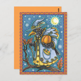 HALLOWS EVE BLACKBIRD WIZARD, HALLOWEEN RAVEN POSTCARD
