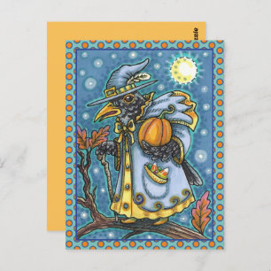 HALLOWS EVE BLACKBIRD WIZARD, HALLOWEEN RAVEN POSTCARD