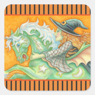 HALLOWS EVE WITCH AND HORSE STICKERS Square SHEET