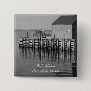 Hall's Harbour Wharf (B&W) Button