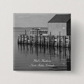 Hall's Harbour Wharf (B&W) Button