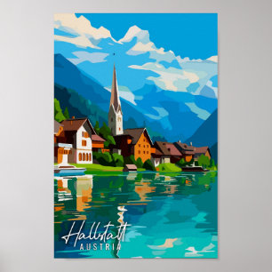 Hallstatt Austria vintage travel illustration Poster