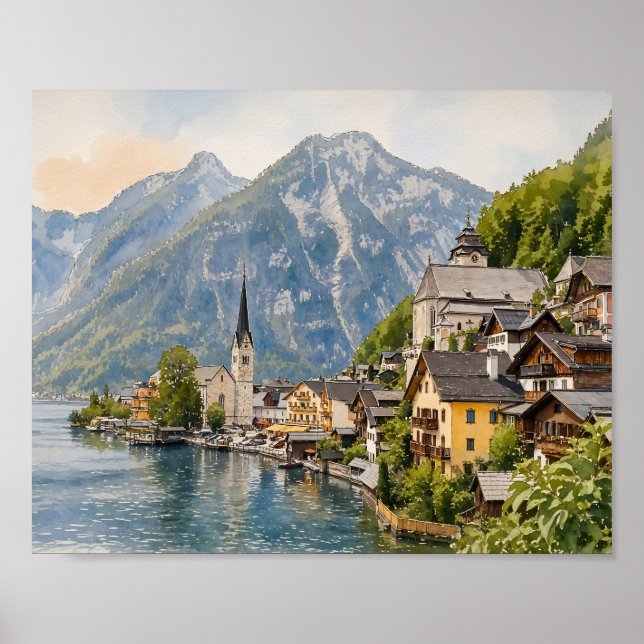 Hallstatt Austria Watercolor Art Print (Front)