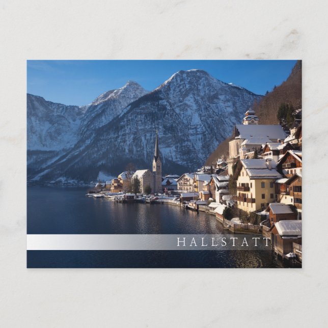 Hallstatt town in the snow in winter postcard (Front)