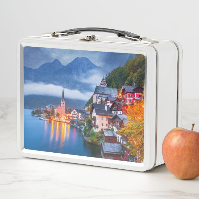 Hallsttatt night scene, Austria Metal Lunch Box (In Situ)