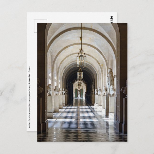 Hallway with statues in the Chateau de Versailles Postcard (Front/Back)