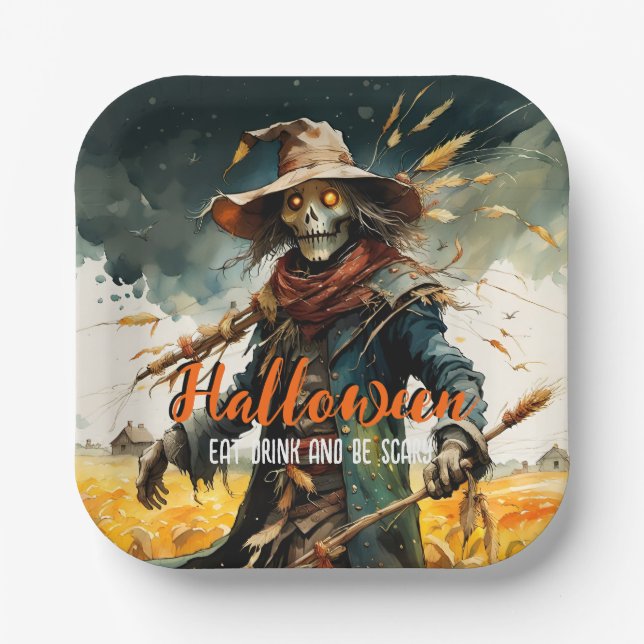 Hallween Eat Drink and Be Scary Scarecrow Paper Plate (Front)