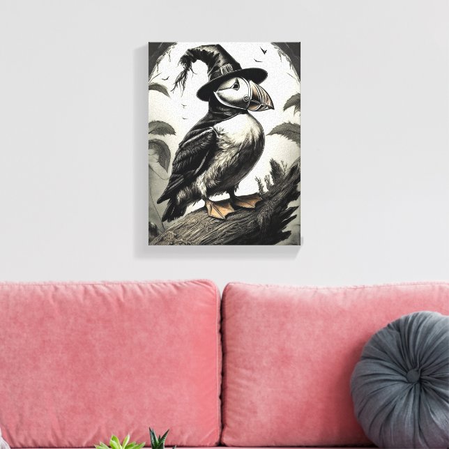 Hallween Puffin bird Canvas Print (Insitu(LivingRoom))