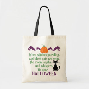 Hallween Saying with Black Cat and Pumpkin Tote Bag