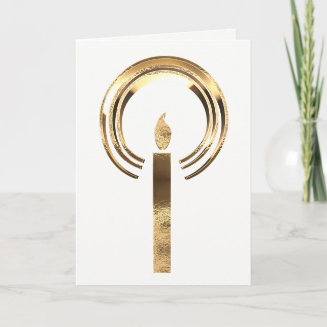 Halo around Candle Flame Gold Elegant Christmas Holiday Card (Front)