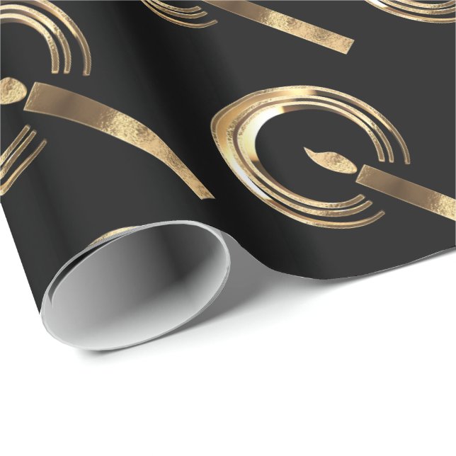 Halo around Candle Flame Pattern Black and Gold Wrapping Paper (Roll Corner)