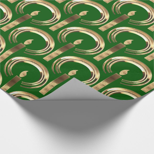Halo around Candle Flame Pattern Green and Gold Wrapping Paper (Corner)