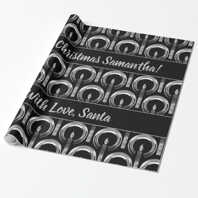Halo around Candle Modern Black Silver Christmas Wrapping Paper (Unrolled)