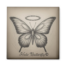 Halo Butterfly Trademark Logo Square Magnet