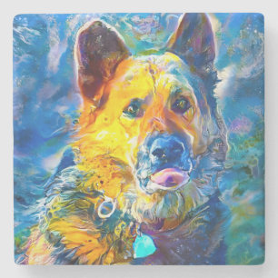 Halo:  Portrait of a German Shepherd  Stone Coaster
