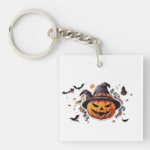 Haloween Pumpkin Head Sticker Transparent Key Ring