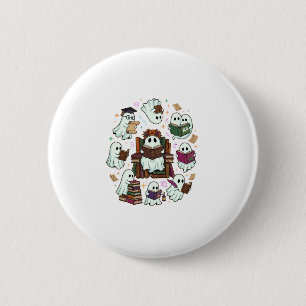 Haloween Reading Ghosts Stacked Books Floral Crown 6 Cm Round Badge